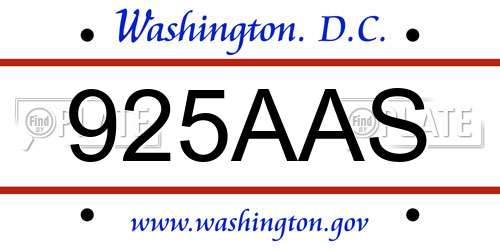 925AAS District Of Columbia License Plate