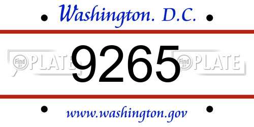 9265 District Of Columbia License Plate