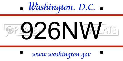 926NW District Of Columbia License Plate