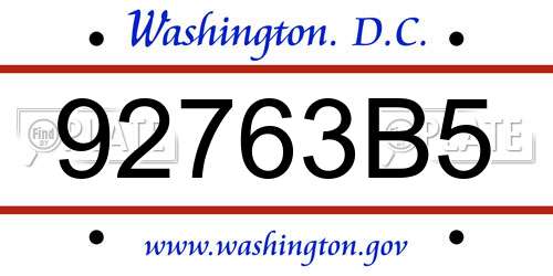 92763B5 District Of Columbia License Plate