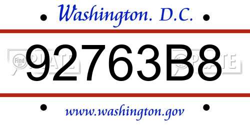 92763B8 District Of Columbia License Plate