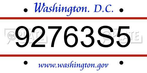92763S5 District Of Columbia License Plate