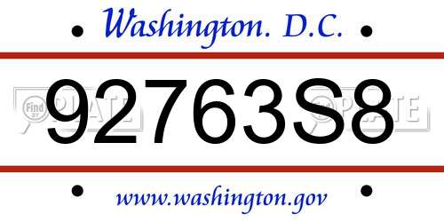 92763S8 District Of Columbia License Plate