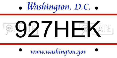 927HEK District Of Columbia License Plate