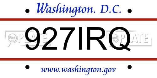927IRQ District Of Columbia License Plate