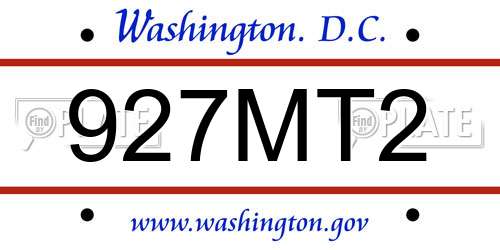 927MT2 District Of Columbia License Plate
