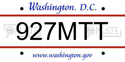 927MTT District Of Columbia License Plate