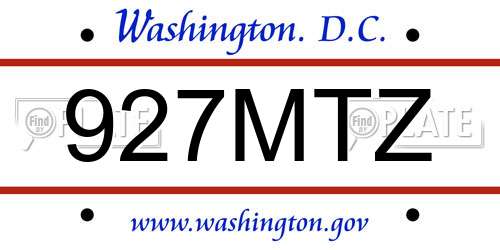 927MTZ District Of Columbia License Plate