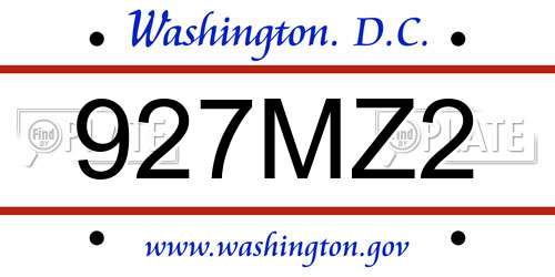927MZ2 District Of Columbia License Plate
