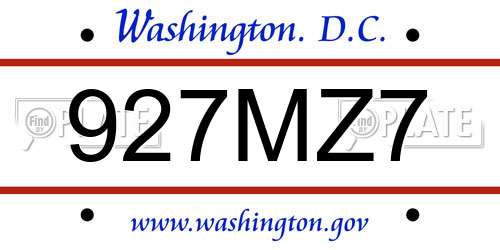 927MZ7 District Of Columbia License Plate