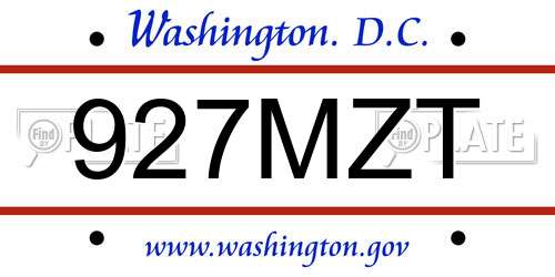 927MZT District Of Columbia License Plate