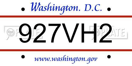 927VH2 District Of Columbia License Plate