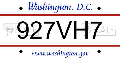 927VH7 District Of Columbia License Plate
