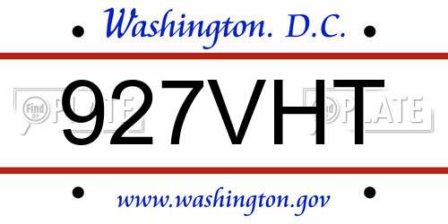 927VHT District Of Columbia License Plate