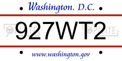 927WT2 District Of Columbia License Plate