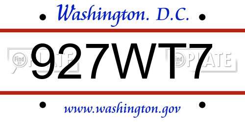 927WT7 District Of Columbia License Plate