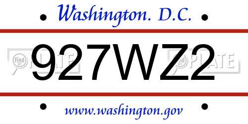 927WZ2 District Of Columbia License Plate