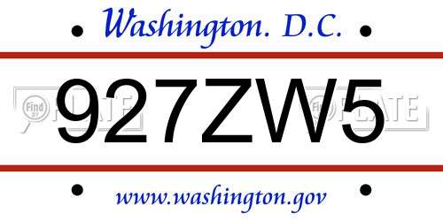 927ZW5 District Of Columbia License Plate