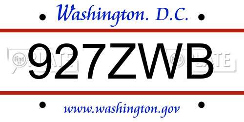 927ZWB District Of Columbia License Plate