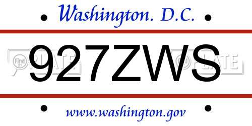 927ZWS District Of Columbia License Plate