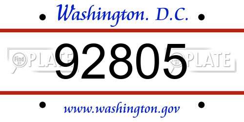 92805 District Of Columbia License Plate