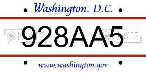 928AA5 District Of Columbia License Plate
