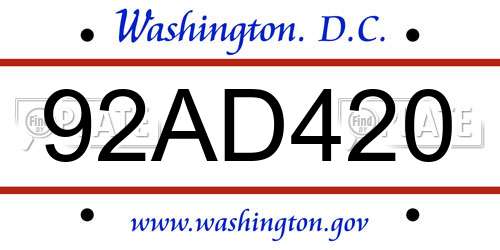 92AD420 District Of Columbia License Plate