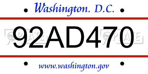 92AD470 District Of Columbia License Plate