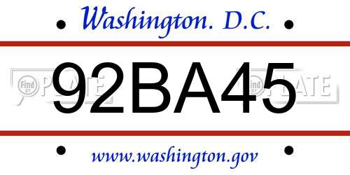 92BA45 District Of Columbia License Plate