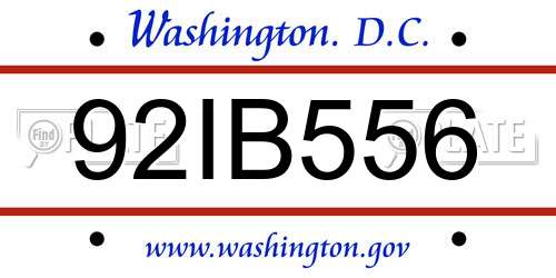 92IB556 District Of Columbia License Plate