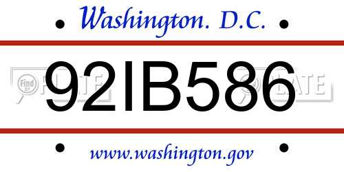 92IB586 District Of Columbia License Plate