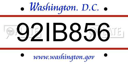 92IB856 District Of Columbia License Plate