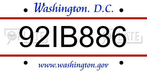 92IB886 District Of Columbia License Plate