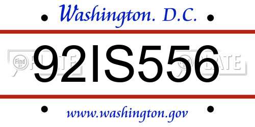 92IS556 District Of Columbia License Plate