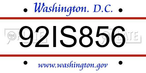 92IS856 District Of Columbia License Plate