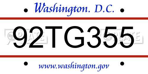 92TG355 District Of Columbia License Plate