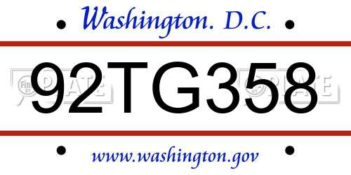 92TG358 District Of Columbia License Plate