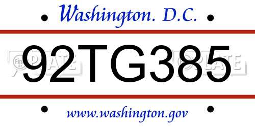 92TG385 District Of Columbia License Plate