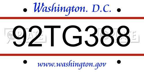 92TG388 District Of Columbia License Plate