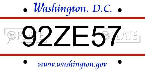 92ZE57 District Of Columbia License Plate
