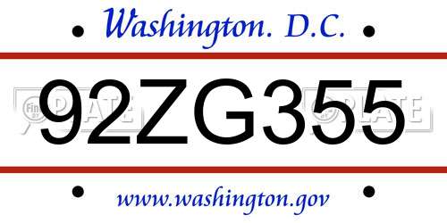 92ZG355 District Of Columbia License Plate