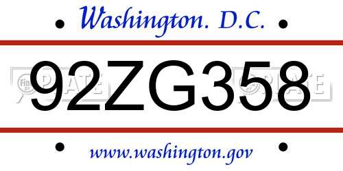 92ZG358 District Of Columbia License Plate