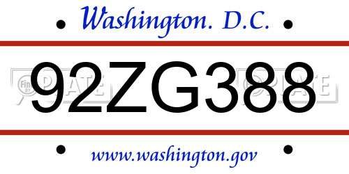 92ZG388 District Of Columbia License Plate