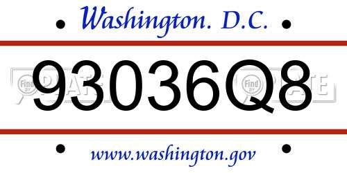 93036Q8 District Of Columbia License Plate