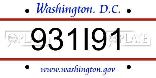 931I91 District Of Columbia License Plate