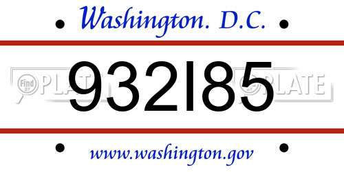 932I85 District Of Columbia License Plate
