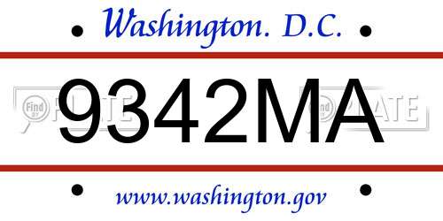 9342MA District Of Columbia License Plate