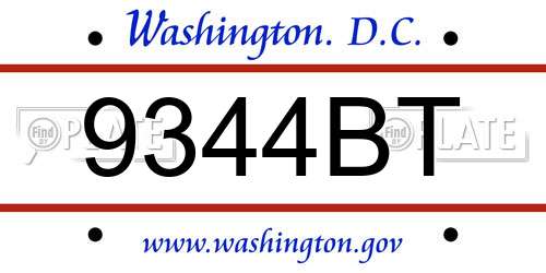 9344BT District Of Columbia License Plate