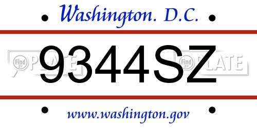9344SZ District Of Columbia License Plate