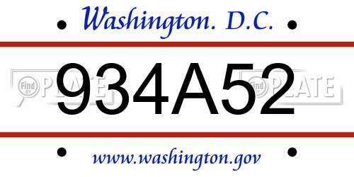 934A52 District Of Columbia License Plate